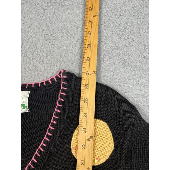 The Quacker Factory Black Cardigan Sweater with Flamingos Palm Trees Size S - Picture 5 of 11